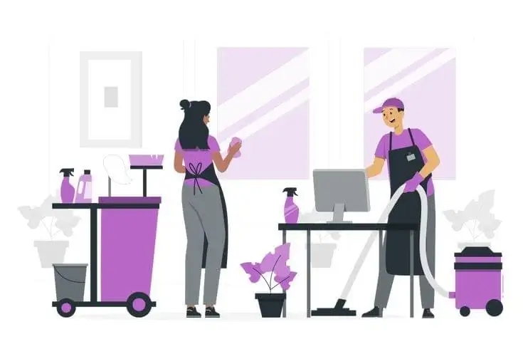 Professional commercial cleaning service team providing janitorial services for office buildings